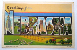 Greetings From Nebraska Postcard Large Big Letter Curt Teich Vintage Unused - £8.75 GBP