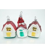 Czechoslovakia Figural Glass House Christmas Ornaments Lot 3 Red Roofs G... - £9.76 GBP