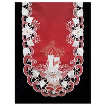 H8963-R1 Poinsettia &amp; Candles Square Table-Topper, 36 x 36 in. - $915.37 MXN