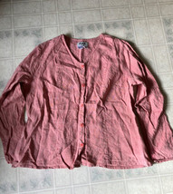 FLAX Button Front BlouseSz medium Pink 100% Linen Lagenlook Oversized - $37.14