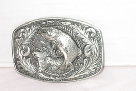 Vintage Fish With Foral Pewter Belt Buckle; By Ivan Leathercraft 2004 - £18.82 GBP