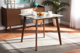 Alfro Walnut Brown Dining Table w/Faux Marble Tabletop - $219.00