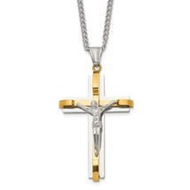 Stainless Steel Yellow IP-Plated Crucifix on a Curb Chain - $98.99