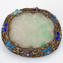 Antique Chinese Jade Gilt Sterling Silver Enameled Pin - £245.84 GBP