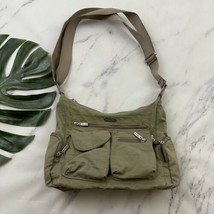 Baggallini Shoulder Bag Purse Khaki Beige Nylon Large Zipper Pockets - $26.72
