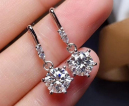 Gorgeous Round Cut Moissanite Dangle &amp; Drop Earring 2 CT Round Simulated Diamond - £66.95 GBP