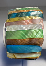 Bracelet Stretch Shade of Multi-Colored Dyed Abalone Shells  1.75&quot; Wide - £6.17 GBP