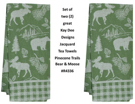 KAY DEE DESIGNS &quot;Pinecone Trail Moose Bear&quot; R4336 Two Jacquard Tea Towels~18x28″ - £12.46 GBP