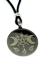 Triple Moon Pentacle Pendant Trident Necklace  Fire Fire Goddess Magic Witch - £6.99 GBP