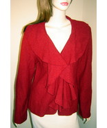 LAUREN HANSEN Dark Red Boiled Wool Ruffled Shawl Cardigan Sweater Jacket... - £19.33 GBP