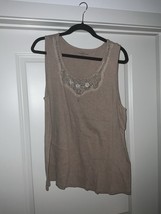 Croft &amp; Barrow Sequin Beaded Lace Detail Ribbed Tank Top - Tan Wms 2XL - $15.08 CAD