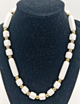Vintage Gold Tone Spacers  Geometrical White Lucite Signed Trifari Necklace 18” - £23.18 GBP