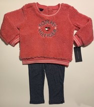 Tommy Hilfiger 2 Piece Set Pink Baby Sherpa Sweater Sweat Shirt with Leg... - $28.00