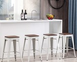 Alunaune 26&quot; Metal Bar Stools Set Of 4 Industrial Backless Counter, White. - £143.74 GBP