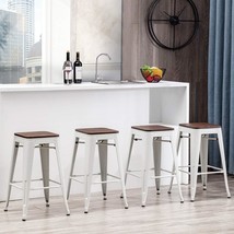 Alunaune 26&quot; Metal Bar Stools Set Of 4 Industrial Backless Counter, White. - £142.24 GBP