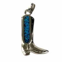 VTG Crushed Turquoise Silver Cowboy Boot Pendant Small Western Boot Shaped  - £25.48 GBP