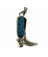 VTG Crushed Turquoise Silver Cowboy Boot Pendant Small Western Boot Shaped  - £25.49 GBP
