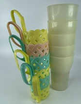 Beacon Plastic Cups Soda Mugs Picnic Ware Glasses w Detachable Holders VTG MCM - £26.49 GBP