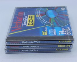 Verbatim DatalifePlus CD-R Disk Lot of 3 - 74 Min 650 MB - Individually ... - £9.74 GBP