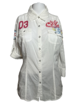Harley Davidson Women’s MEDIUM White Button Up Patch Shirt Top Short Sleeve - AC - £16.61 GBP
