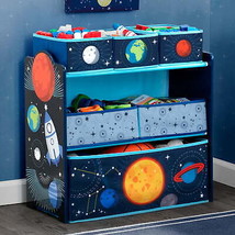 Toy Organizer Space Adventures 6-Bin Kids Playroom Bedroom Toys Wood Fab... - £35.68 GBP