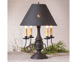 COLONIAL TABLE LAMP &amp; PUNCHED TIN SHADE - Heavy Distressed Black Crackle... - $426.45