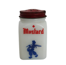 Vintage milk glass Dove ground mustard spice jar with red metal shaker top - $14.99