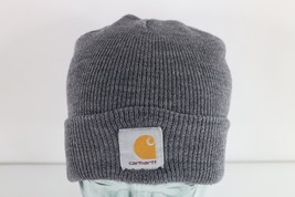 Vintage Carhartt Distressed Spell Out Box Logo Knit Winter Beanie Hat Cap Gray - £27.94 GBP