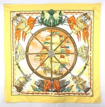 Vintage Hermes Yellow &amp; White &quot;Vive le Vent,&quot; by Laurence Thioune Silk Scarf Car - £221.42 GBP