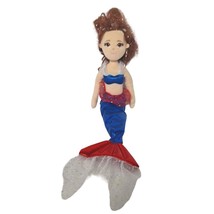 Aurora World Glitter Mermaid Plush Doll Brown hair Stuffed Animal 2018 20&quot; - £18.13 GBP