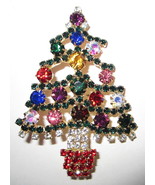 CHRISTMAS TREE BROOCH PIN MULTI COLORED RHINESTONES  ALL STONES PRONG SET - $429.62 MXN