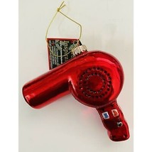 Krebs Red Hairdryer Blow Dryer Christmas Glass Ornament  4 Inch NWT - £12.91 GBP
