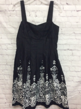 Dressbarn Womens A Line Dress Black Floral Smocked Sweetheart Neck Sleev... - $15.35