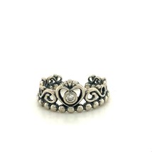 Vintage Sign Sterling ALE Pandora Filigree Scroll CZ Stone Heart Crown Ring sz 5 - £38.77 GBP