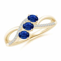 ANGARA Oval Sapphire Three Stone Bypass Ring with Diamonds for Women in 14K Gold - £689.92 GBP