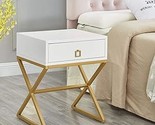 Modern Side Table With Drawer End Table With Lacquer Finish &amp; X-Shape Go... - $217.99