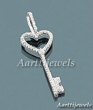1.12ct Diamond 14k White Gold Beautiful Heart Key Valentine Day Pendant - £929.90 GBP