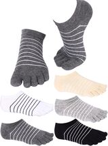 Hand Washable Stripe Design Toe Socks - 5 Pairs in Classic Colors for Women - $28.66