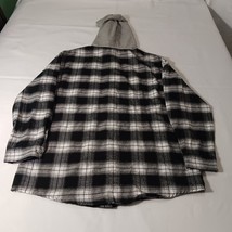 SHEIN Women's Black & White Plaid Flannel Drawstring Hoodie Shirt Jacket Size M image 2