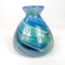 Studio Art Glass Blue Pulled feather Vase 1973 signed Filingame - $29.69