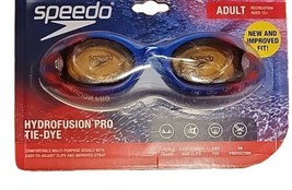 Speedo ~ HYDROFUSION PRO ~ BLUE TIE-DYE AMBER ~ Adult Goggles ~ UV Prote... - $18.70