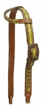 Western Show Horse Bling! One 1 Ear Belt Style Bridle Headstall Neon Yellow - $29.90