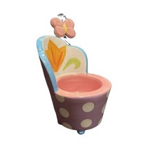 AVON Ceramic Tealight Candle Holder Chair Style Pink Butterfly White Polka Dot - £15.82 GBP