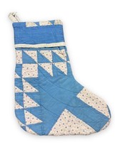 Vtg Upcycled Blue Patchwork Turkey Foot Quilted Christmas Stocking 7x19” - $24.26