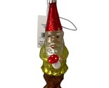 Silver Tree Hand blown Glass Gnome with Mushroom Green Brown 5 in - $10.70