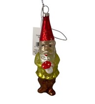 Silver Tree Hand blown Glass Gnome with Mushroom Green Brown 5 in - £8.37 GBP