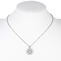 Silver Tone Necklace With Circle Pendant & Swarovski Style Crystals - $31.99