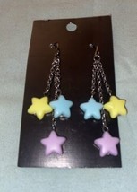 Dangle Earrings Stars Purple Yellow Blue 2.5” Long - £3.68 GBP