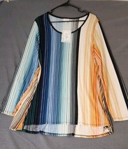 LulaRoe Jewel Tones Stripe Lynnae 2XL Long Sleeve Classic Rainbow Stripe... - $28.95