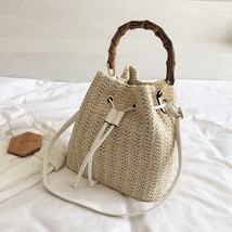 New Women&#39;s Bohemian Crossbody Bag Drawstring Straw Woven Bucket Bags Female Rat - £29.59 GBP